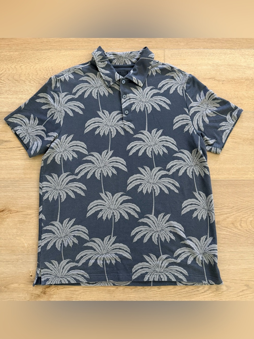 Christian Lacroix Palm Tree Print Modal Stretch Polo Shirt L Navy Gray